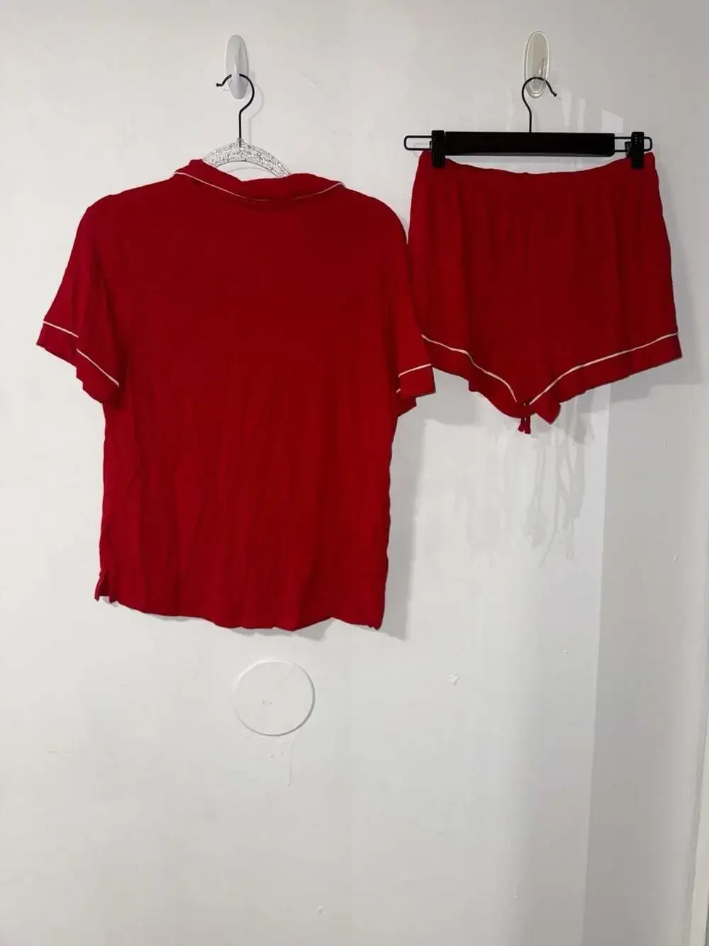 Auden Cloud Knit Short Sleeve Notch Collar Pajama Set Red Size S